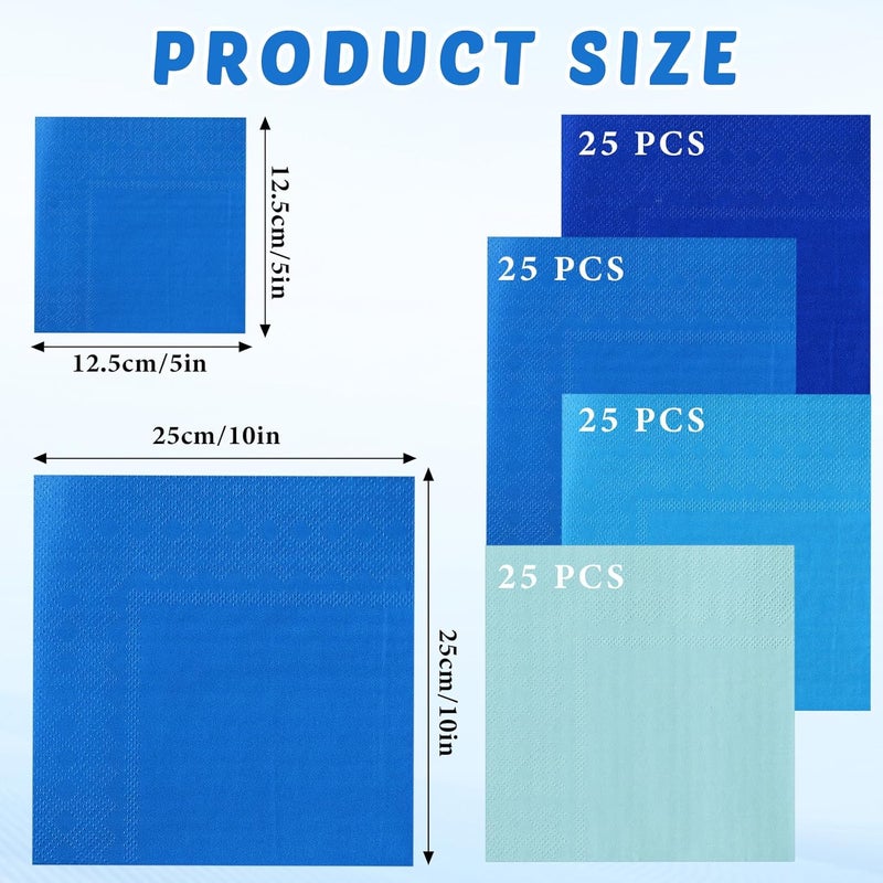 Layhit 100 Pcs Cocktail Napkins Disposable Beverage Napkins Square Paper Dessert Tissue for Valentine's Day Wedding Birthday Party Supplies(Blue Series,5 x 5 Inch) - Image 2